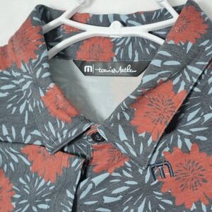Travis Mathew Polo Shirt Men's Size XL Gray Red Floral Pattern Golf Performance